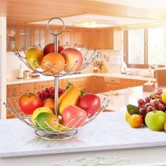 Estante de exhibición del estante de la fruta de 2 niveles del soporte de la cesta de fruta de los bocados del pan del almacenamiento de verduras de la cocina