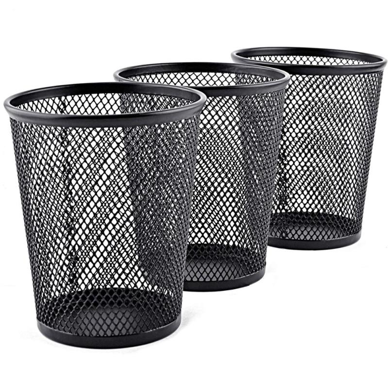 Wideny desk desktop table Pen Organizer Black Round Metal Wire Mesh 3 Pack Pen Pencil holder