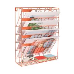 Office school household storage document wire metal mesh rose gold wall mount mounted hanging file organizer for file holder
