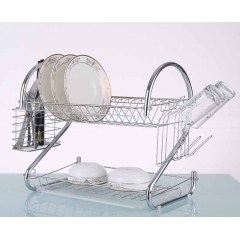 Égouttoir à vaisselle de luxe en métal en forme de S, antirouille, à 2 niveaux, avec égouttoir et tasse à couverts, offre spéciale