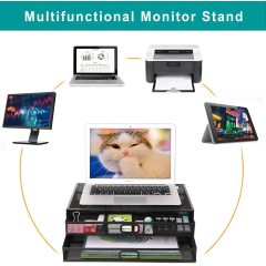 Soporte para Monitor de ordenador, escritorio de malla metálica ergonómico multifuncional para oficina en casa, con cajón organizador para ordenador portátil, impresora y portátil