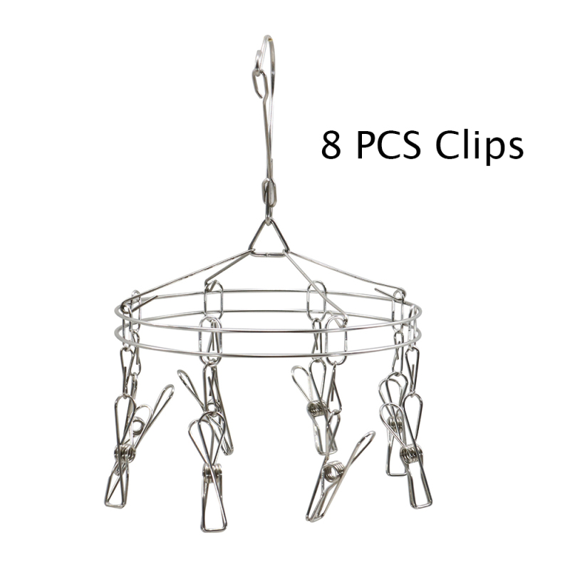 Hot Sale Cheap Small and Cute Home Silver Drying Windproof Cloth Hanger Rack with 8 Clips