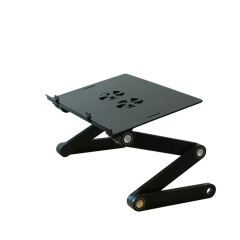 Escritorio ajustable plegable negro para computadora portátil, soporte portátil de aluminio para computadora portátil, mesa ergonómica para computadora portátil con 2 ventiladores de refrigeración de CPU
