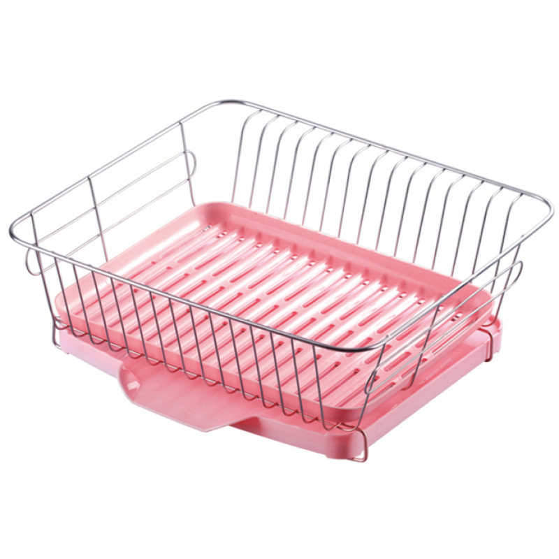 Kitchen Stainless Steel Powder Coated Pink Folding Dinnerware Dish Drying Rack