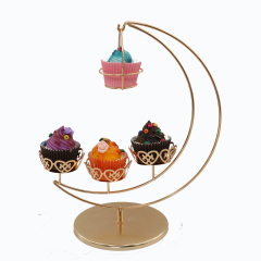 Support à gâteau de mariage amovible en métal doré, aspect lune éclatante, pour quatre mini cupcakes