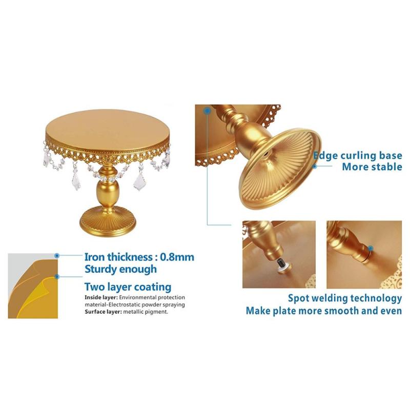 Round Gold Metal Iron 3 pack Crystal Cake Cupcake Stand for Wedding Party