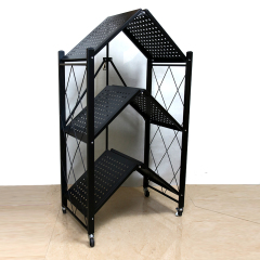 Fourniture en gros maison fil métallique en fer noir 3 niveaux étagère de rangement d'angle de cuisine pliante pour le stockage des ustensiles de cuisine