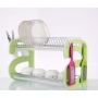 Home kitchen organization holder 2 tier metal MDF side dish rack with hooks