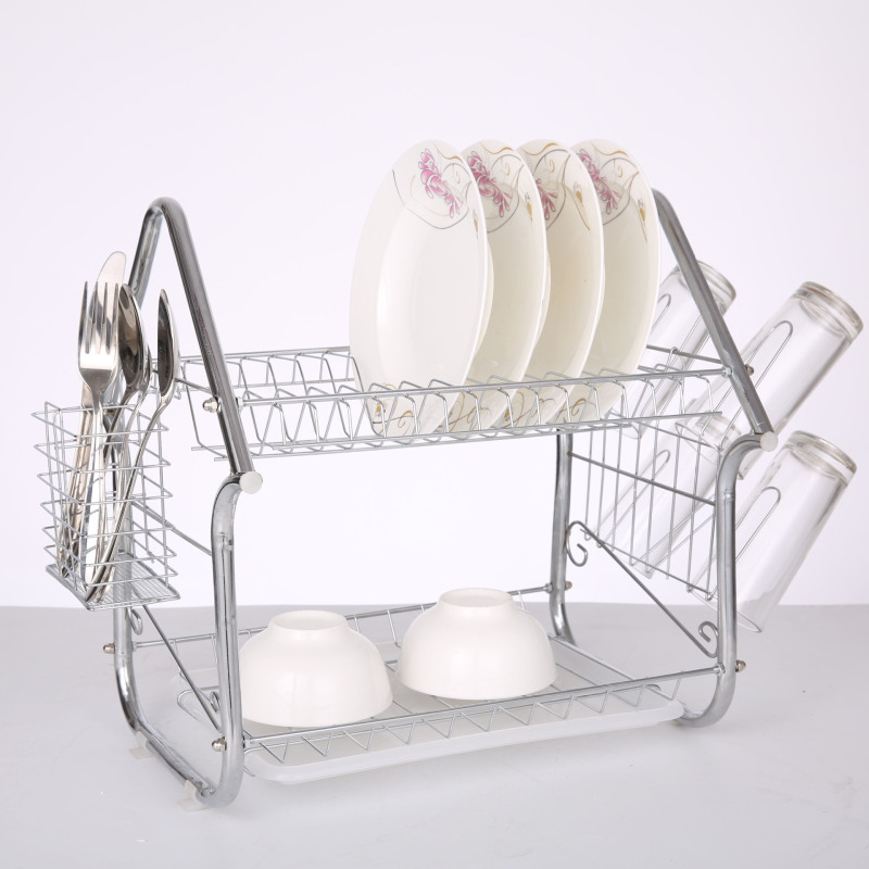 2019 Wideny house type metal 2 tiers folding dish rack tableware for home kichen