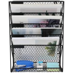 New Office Home Metal Chicken Wire Wall Mount 6 Tier Black Hanging File Holder Organizer for Book Magazine Rack