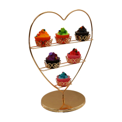 Vente en gros 3 niveaux comme l'apparence fil métallique en or rose individuel détachable tenant 6 Mini gâteau Cupcake Stand