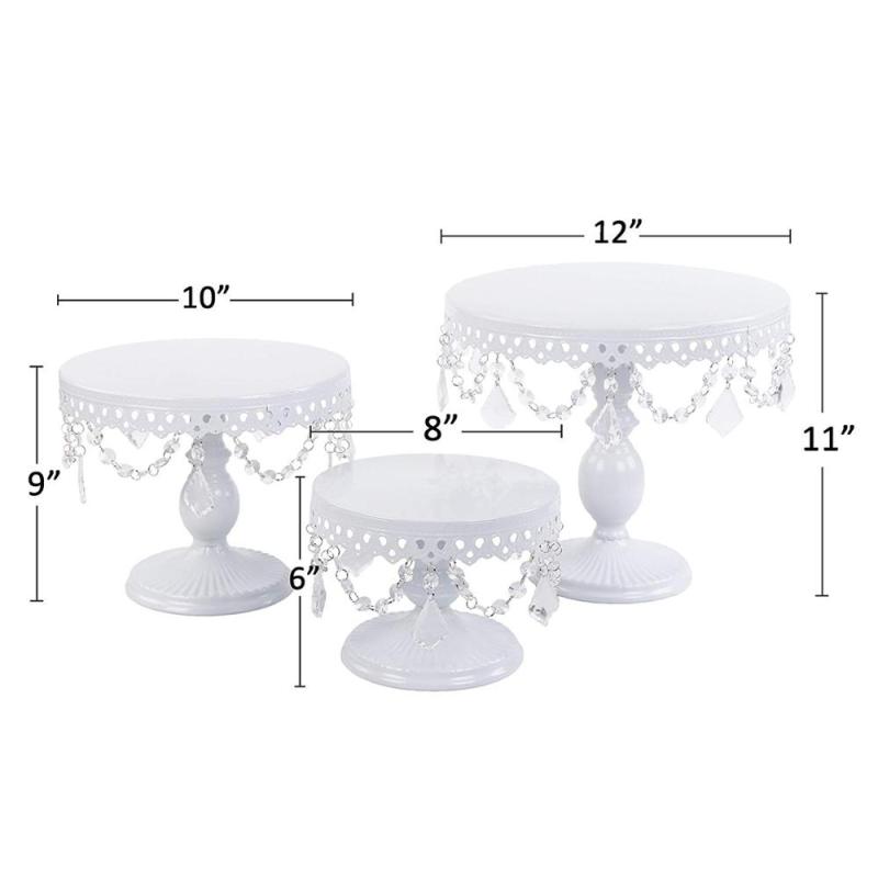 Set of 3 Cupcake Stand Round White Metal Iron Cake Stand With Crystal Beads for Wedding Party Birthday