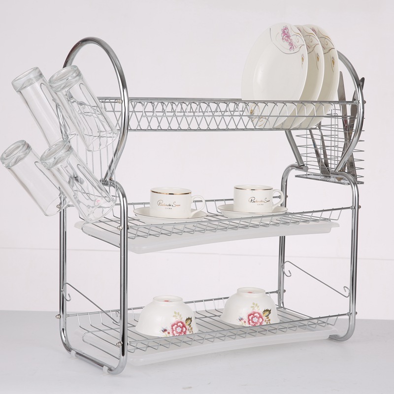 Modern premium durable easy cleaning 3 tier Stainless Steel dish drying rack for home and kitchen dish