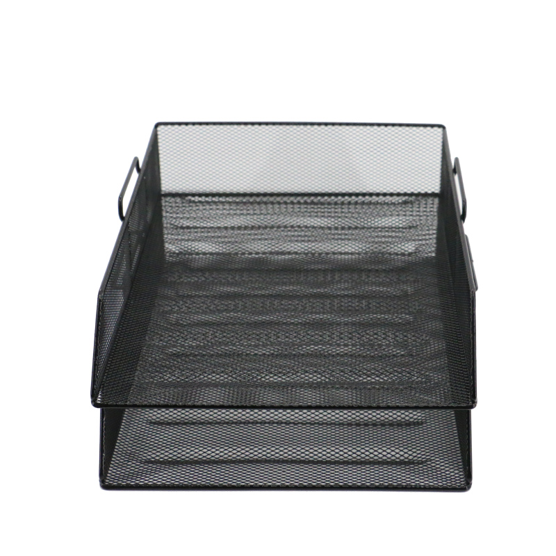 Wideny 2 tiers Stackable Wire metal Mesh Desktop Folding Letter Document Tray Organizer for office and home