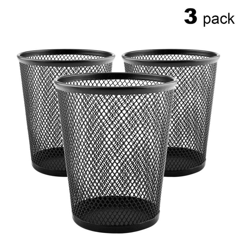 Wideny desk desktop table Pen Organizer Black Round Metal Wire Mesh 3 Pack Pen Pencil holder