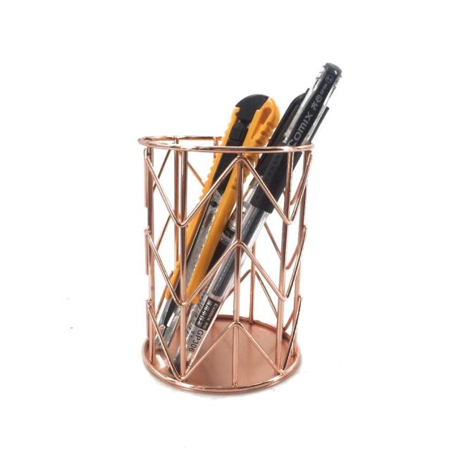 School office desk metal wire mesh rose gold pencil storage pen cup holder
