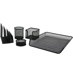 Office Stationery Set of 5 file trays Punched Powder Coated Black Table Desktop Metal Wire mesh Stationery set for office