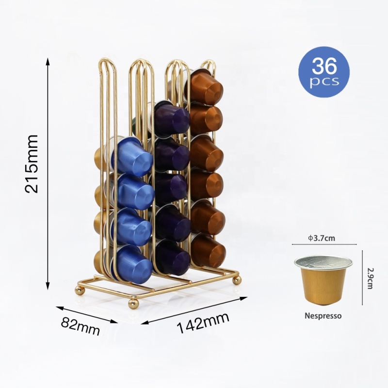 Durable smooth Gold plate Coffee Pod Holder Capacity 36 Coffee Capsule Stand