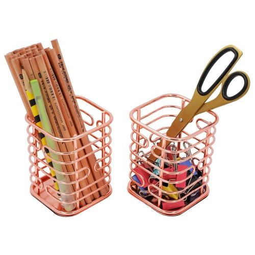 Wholesale Supply Office Supplies table top Rose Gold  metal wire Pen Holder for Desk Makeup Brush Organizer