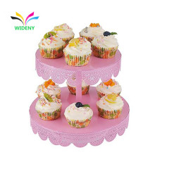 Support à gâteau multifonctionnel décoratif de fête en métal de forme ronde à 2 niveaux
