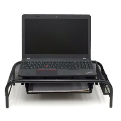 Organizador de escritorio de alambre de malla de metal negro para oficina en casa, soporte para monitor de ordenador portátil con cajón