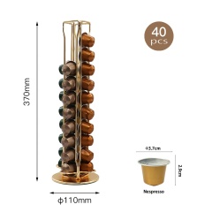 Support de tour métallique en fil d'or avec logo personnalisé, support de capsules Nespresso 40 pour café