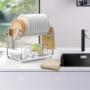 Factory directly large 2 tier modern kitchen cabinet metal dish drying rack with chopsticks holder