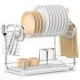 Factory directly sales E shape metal large 2 tier dish plate drainer rack with drainboard
