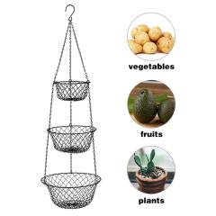 Artículos para el hogar sencillos, decoración de 3 niveles, colgante de Metal para tienda, estante de exhibición de verduras, cesta de frutas para cocina