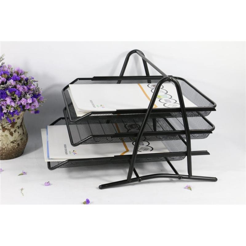 Wideny Office 3 tier wire metal mesh folding stackable Desk Organizer A4 paper document tray