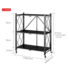 Fourniture en gros maison fil métallique en fer noir 3 niveaux étagère de rangement d'angle de cuisine pliante pour le stockage des ustensiles de cuisine