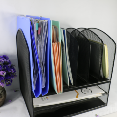 6 Compartment 2 tiers mesh desktop document tray brochure stand magazine file holder