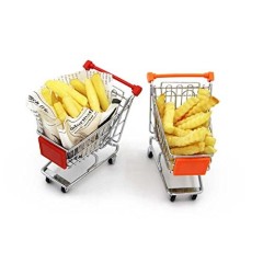 Mini carrito de compras de hierro y Metal para aperitivos, patatas fritas, patatas fritas, color rojo y naranja, 2 uds.