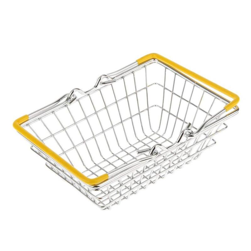 Table top Kids Early Learning Role Play Generic Yellow Small Metal wire mesh Shopping Storage Basket  for holder Toys