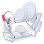 Hot Sale home Kitchen tableware organizer 2 Tiers folding white metal the Sink bowl Rack for drainer