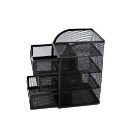 Schreibtisch-Schubladen-Organizer mit 3 kleinen Behältern und 1 langen Behälter, weiß, blau, schwarz, Metallgeflecht, Schreibtisch-Organizer, Büro