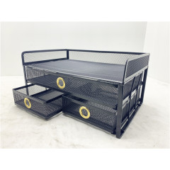 Neues Design, hochwertiges Büro-Schreibtisch-Organizer aus schwarzem Metallgeflecht, Aktenablage mit drei ausziehbaren Schubladen