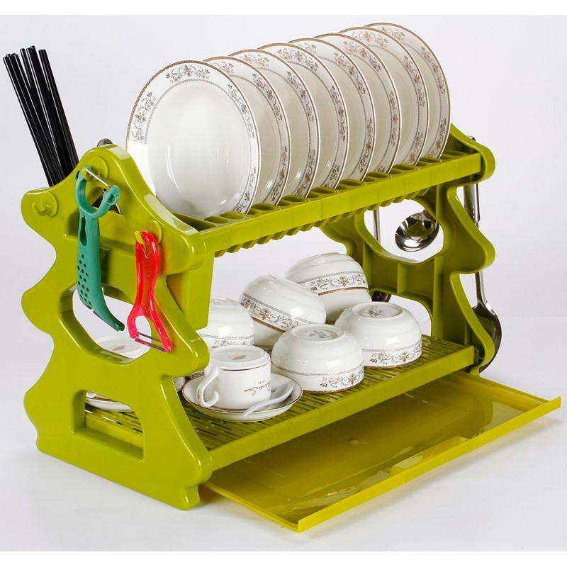 High Quality New Design Kitchen Tree shape Green Stainless Steel 2-Tier Dish Drying Rack