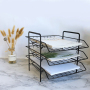 Wideny Folding Desktop 3 Tier Tray Organizer Wire Metal Copper Rose Gold Document Letter Tray