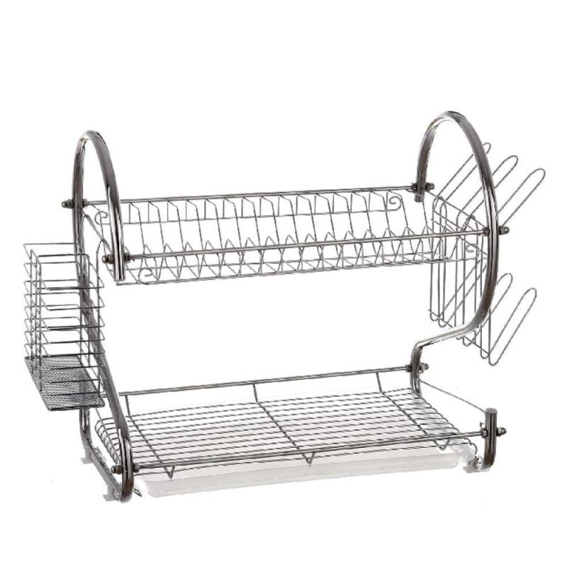 Kitchen Metal Wire Chrome Plated Dish Rack Plate Dish Drying Rack With Mug Stand