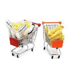 Mini carrito de compras de hierro y Metal para aperitivos, patatas fritas, patatas fritas, color rojo y naranja, 2 uds.