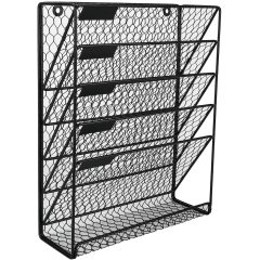 New Office Home Metal Chicken Wire Wall Mount 6 Tier Black Hanging File Holder Organizer for Book Magazine Rack