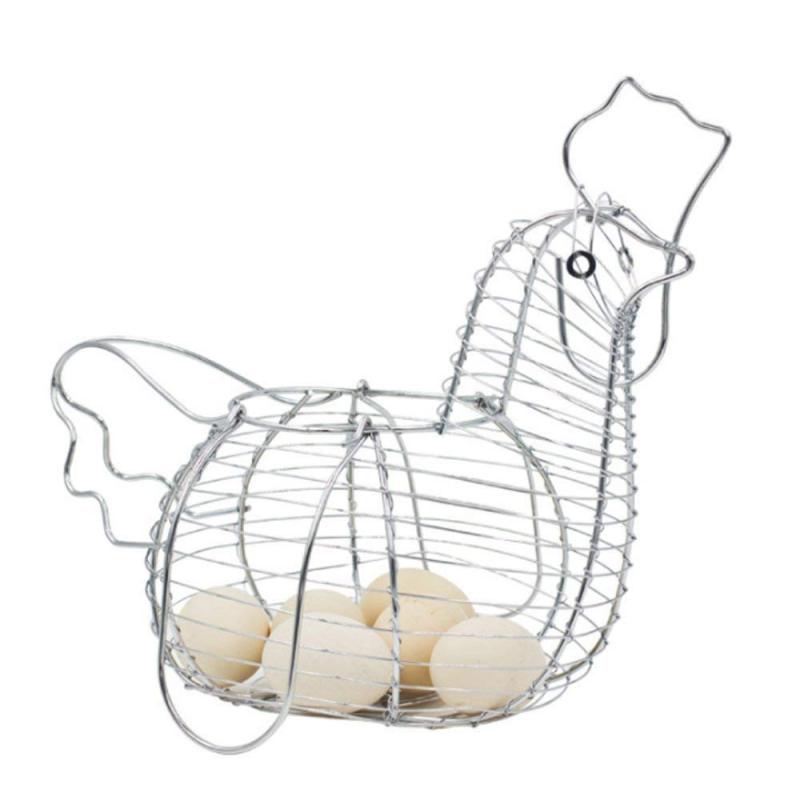 Factory Ware Manufacturing Black Metal Mesh Wire Chicken Shaped Egg Collecting Basket for Storage Egg