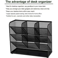 Home Office Art Supplies Mesh Black Multi-Functional Pen Desk Organizer for Stationary Holder Storage Rack School