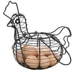 Ware Manufacturing Black Metal Mesh Wire Chicken Shaped Egg Collecting Basket Holder Silver Tone Egg Storage Basket