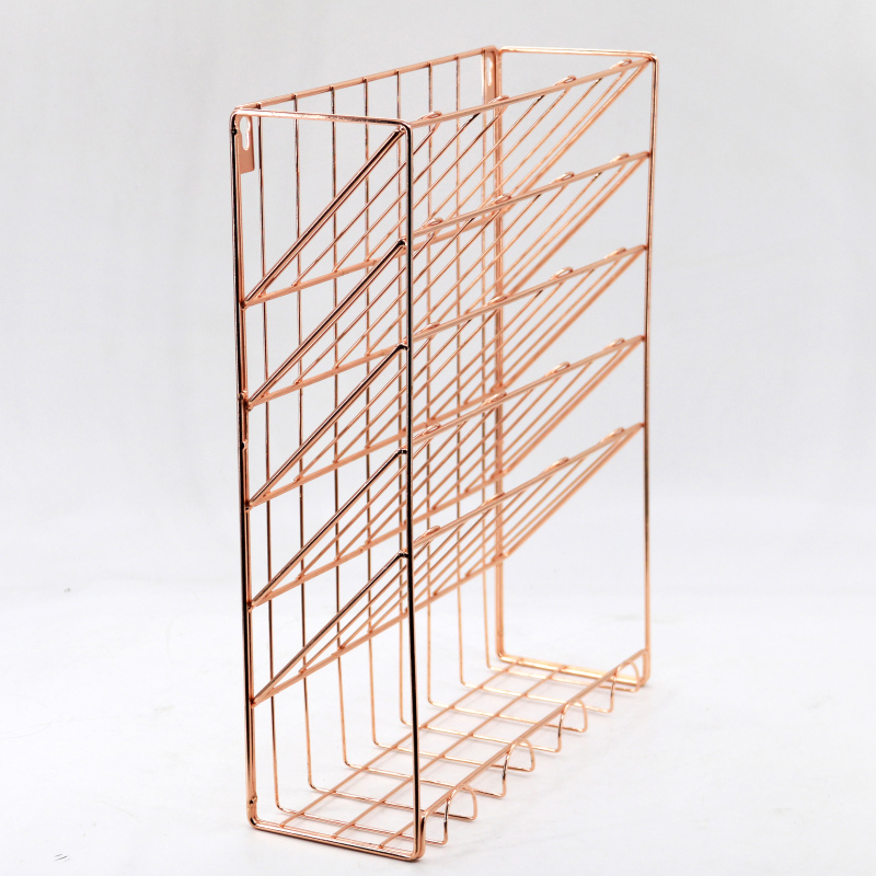Wideny hot-sale 6 tier Office electroplating Gold metal wire hanging door wall mounted file organizer