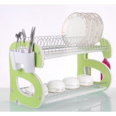 Professioneller Küchen-Geschirrständer mit 2 Ebenen, Chrom, Abtropfgestell mit Abtropfschale aus Kunststoff