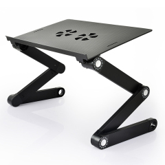 Schwarzer faltbarer, verstellbarer Laptop-Schreibtisch, tragbarer Aluminium-Laptop-Ständer, ergonomischer Laptop-Tisch mit 2 CPU-Lüftern