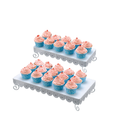 2 STÜCKE Rechteckiger Cupcake-Ständer Set mit 2 Eisen-Party-Vorspeisentellern Kuchenhalter Dessert-Süßigkeits-Display