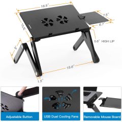 Ergonomischer tragbarer Laptop-Ständer für Zuhause und Büro, Aluminium-Laptop-Tisch mit USB-Lüfter und Maus